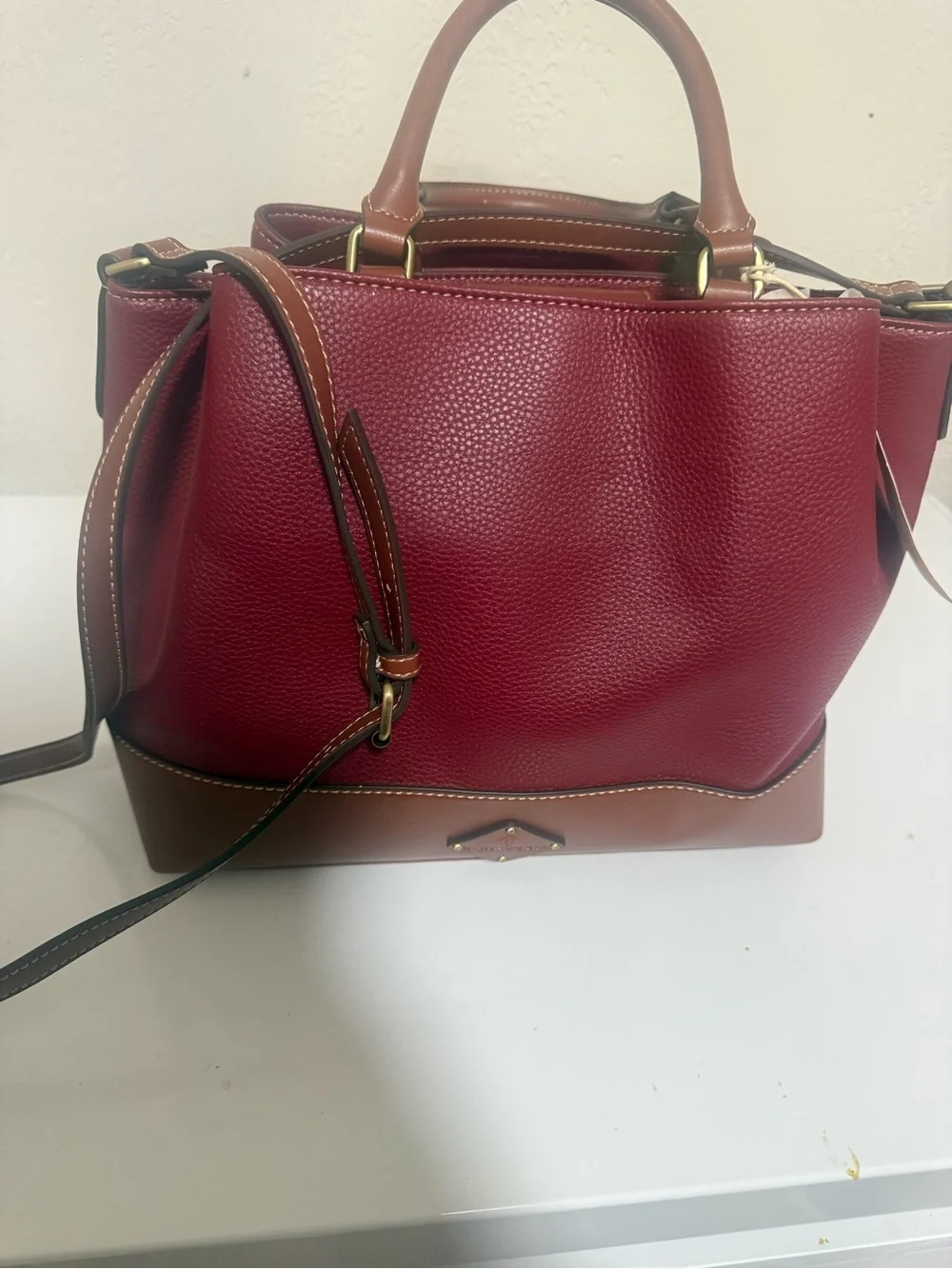 St. John's Bay Burgundy and Brown Pebbled Leather Satchel
